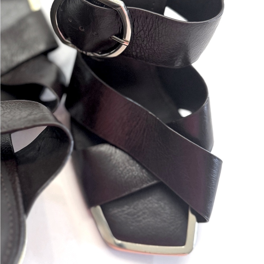 DKNY Lake Buckled Slide Leather Sandals, High Heel Platform - Picture 8 of 14
